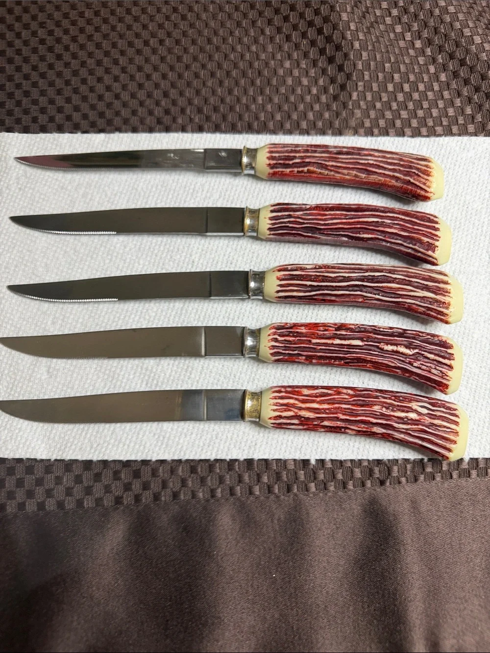 Vintage Steak Knife Set (5) with faux antler handles